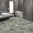 Sol Vinyle Textile Relief 3D - Carreaux de ciment floral bleu fonc et ocre - Salle de bain