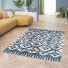 Tapis extrieur et intrieur motif ethnique Brasilia bleu fonc - salon