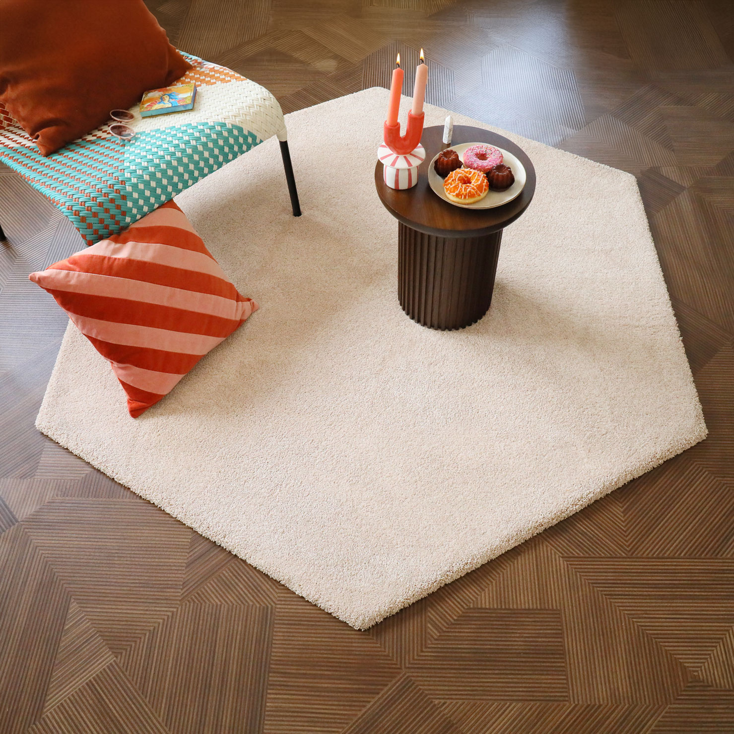 Tapis sur mesure en polyester recyclé Re-life beige nude