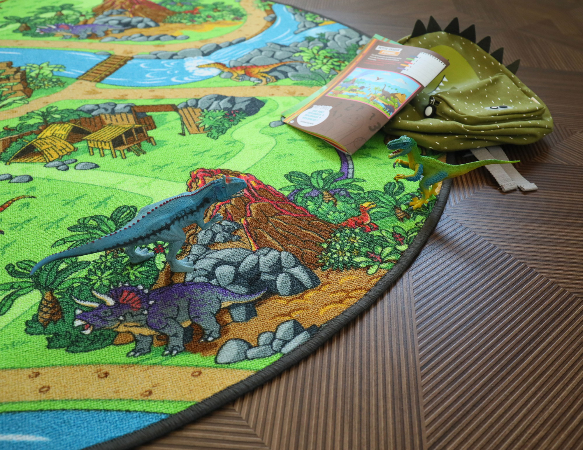Tapis de jeu sur mesure - Circuit de voiture - Volcans et dinosaures