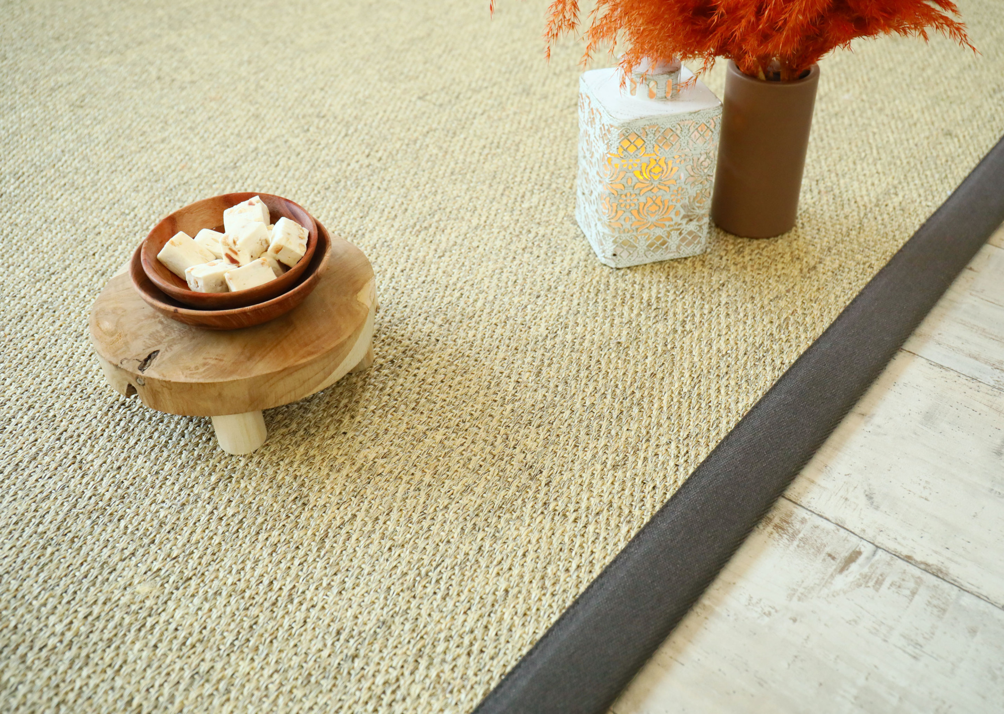 Tapis sur mesure sisal Tulum coloris écru avec motif tissage 1/2 Panama