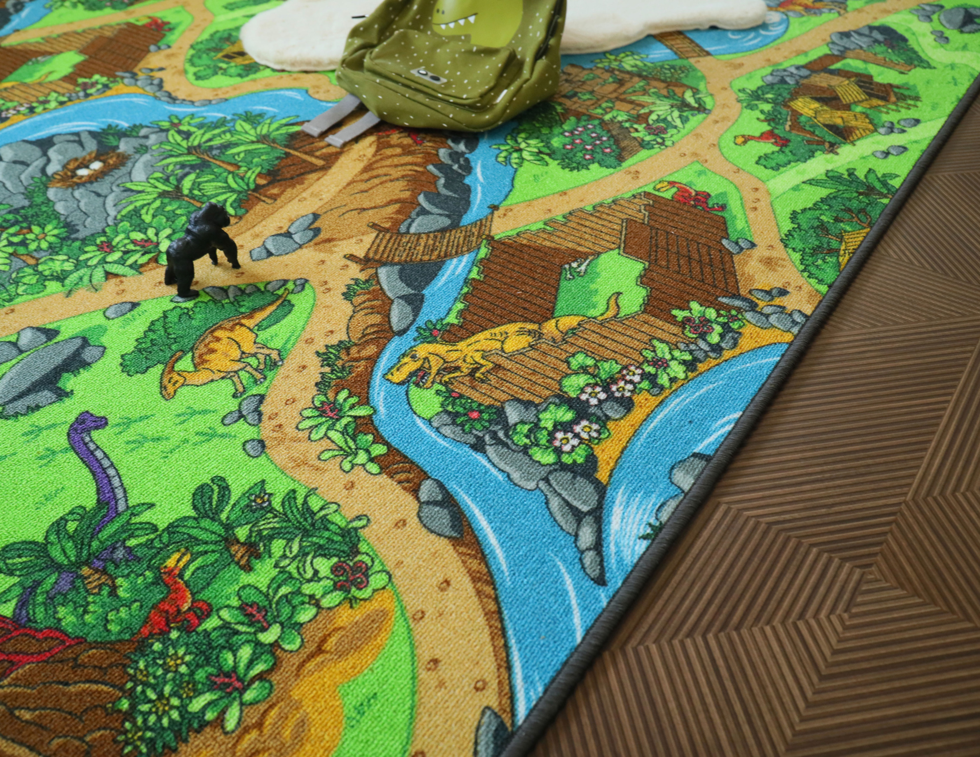 Tapis de jeu sur mesure - Circuit de voiture - Volcans et dinosaures