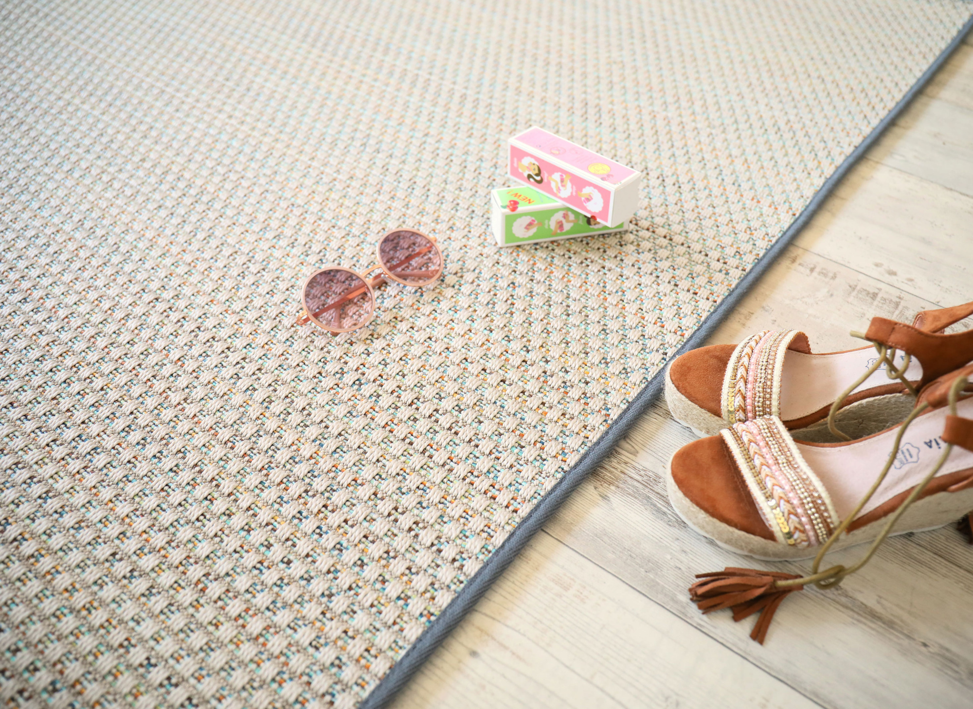 Tapis sur mesure Tissé plat natté Sumatra - Silver Multicolor