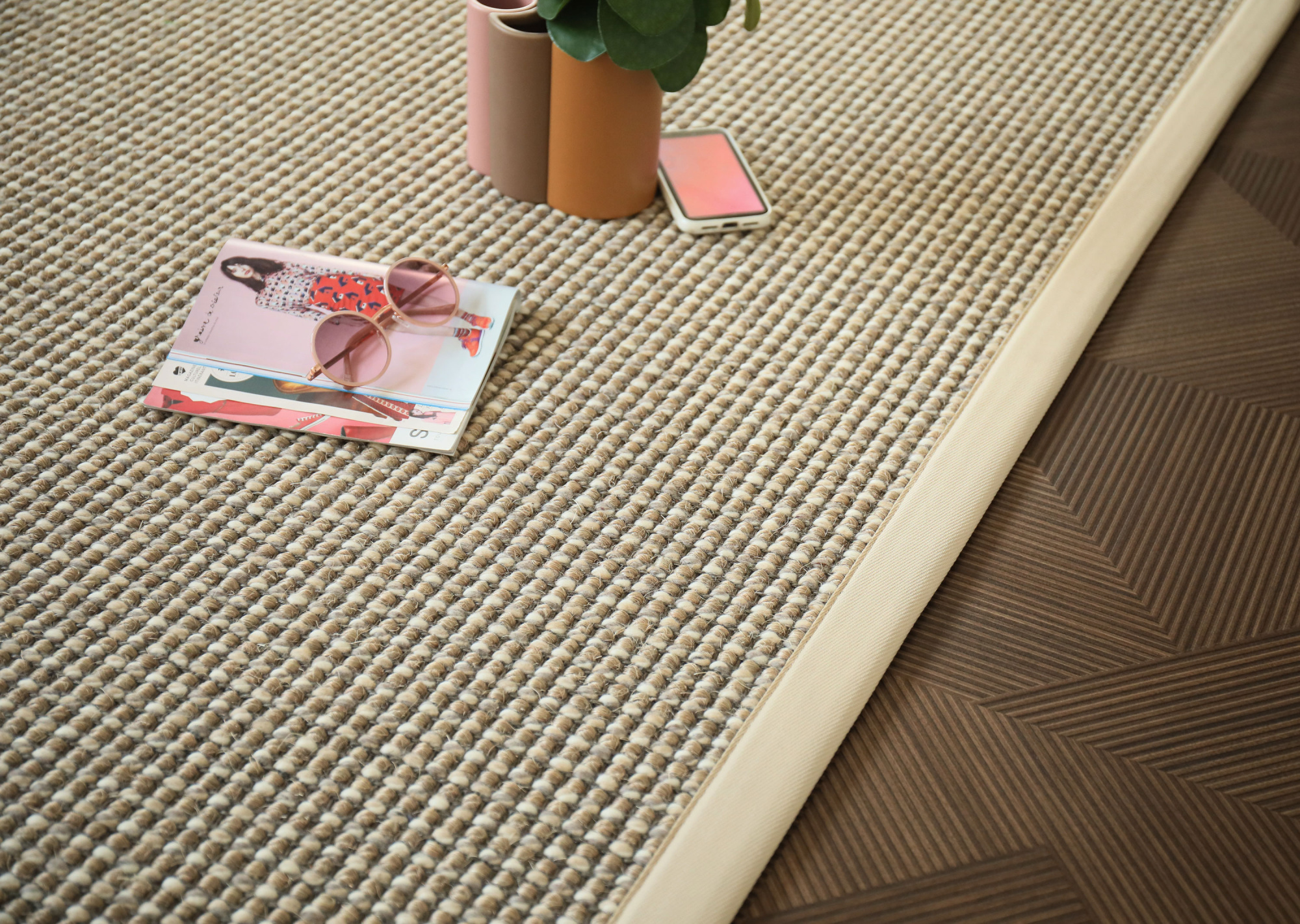 Tapis sur mesure Laine et sisal Caloundra grosses boucles beige