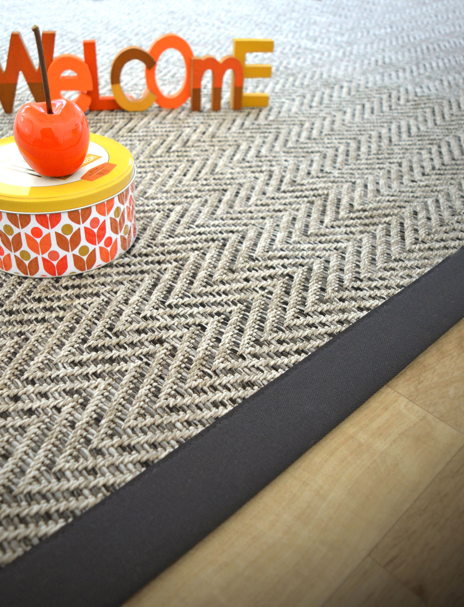 Tapis sur mesure Tissé plat Java Chevron silver